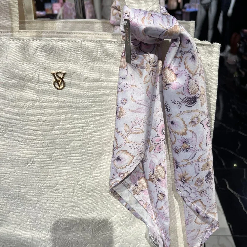 NWT Victoria's Secret Floral-Embossed Tote Bag w/ Lavender Floral Scarf